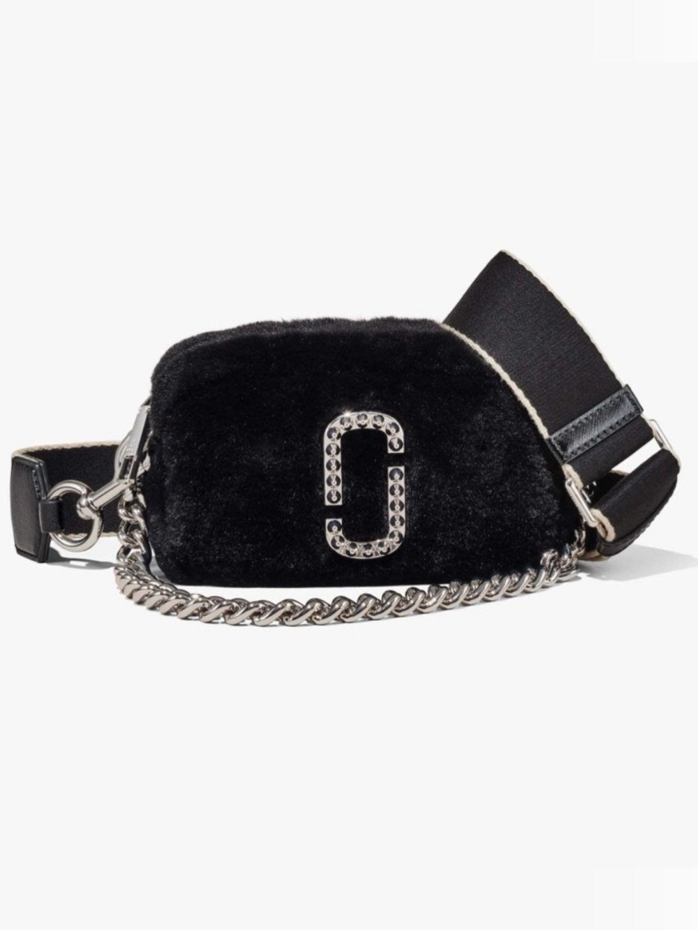Marc Jacobs Black Fur Crystal-Logo Crossbody
